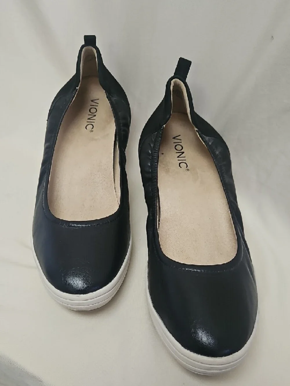 Vionic Jacey Black Leather Slip On Wedge Shoes Comfort Orthotic Size 11